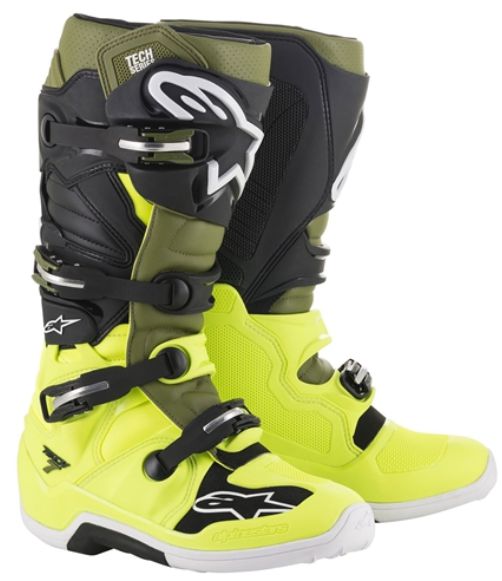 BOTA ALPINESTAR TECH 7 AMARELO FLUO VERDE MILITAR PRETO 07.EAN :8033637200095