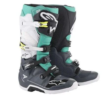 BOTA ALPINESTARS TECH 7 CINZA ESCURO VERDE AZULADO BRANCO 13.EAN :8033637200248