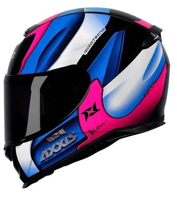CAPACETE AXXIS EAGLE TECNO GLOSS BLACK/PINK/BLUE 56/S