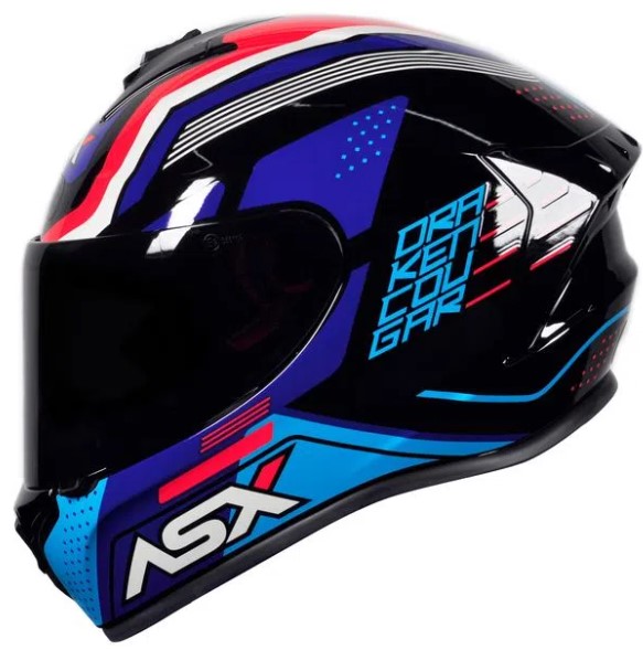 CAPACETE ASX DRAKEN COUGAR BRILHO PRETO/AZUL/VERMELHO 62/XL