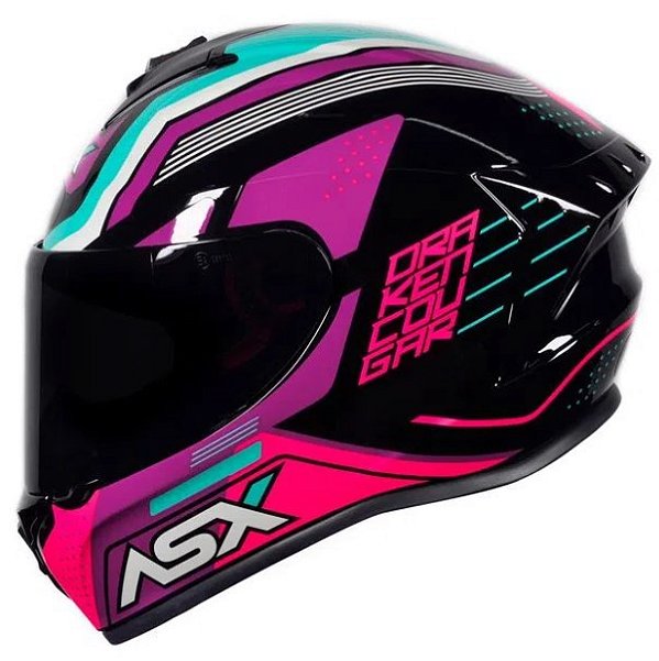 CAPACETE ASX DRAKEN COUGAR BRILHO PRETO/PINK/TIFFANY 56/S