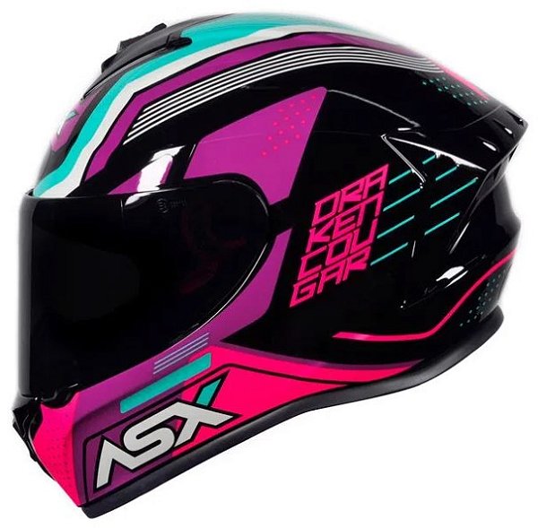 CAPACETE ASX DRAKEN COUGAR BRILHO PRETO/PINK/TIFFANY 58/M
