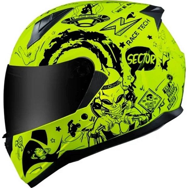CAPACETE RACE TECH SECTOR SKY MUSIC NEON YELLOW 60/L