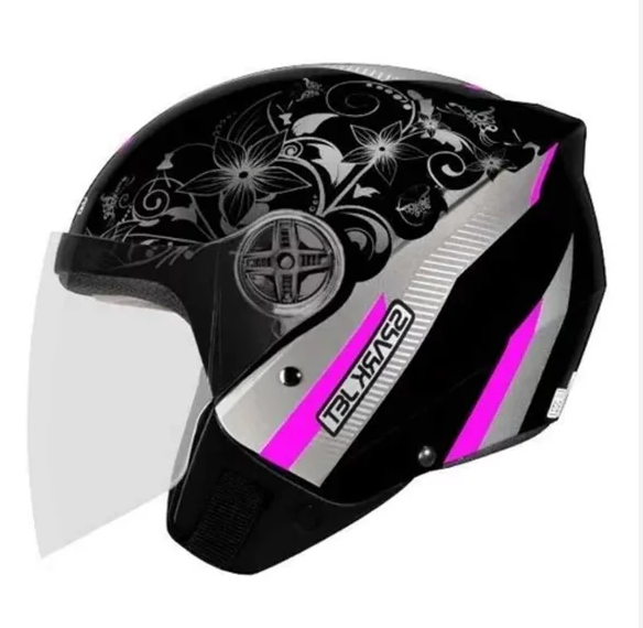 CAPACETE EBF SPARK JET FLORAL PTO/ROSA 56