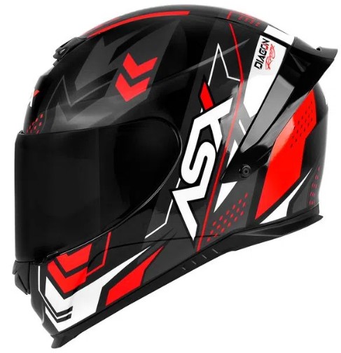 CAPACETE ASX EAGLE RACING DIAGON BRILHO PRETO/GRAFITE/VERMELHO 60/L