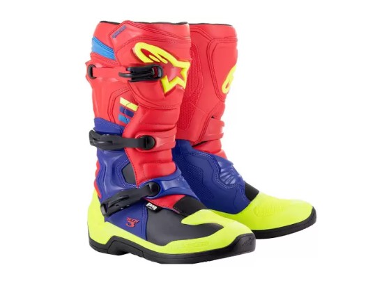 BOTA ALPINESTARS TECH 3 VERMELHO AZUL ESCURO AMARELO FLUO 13  EAN  8059347051642