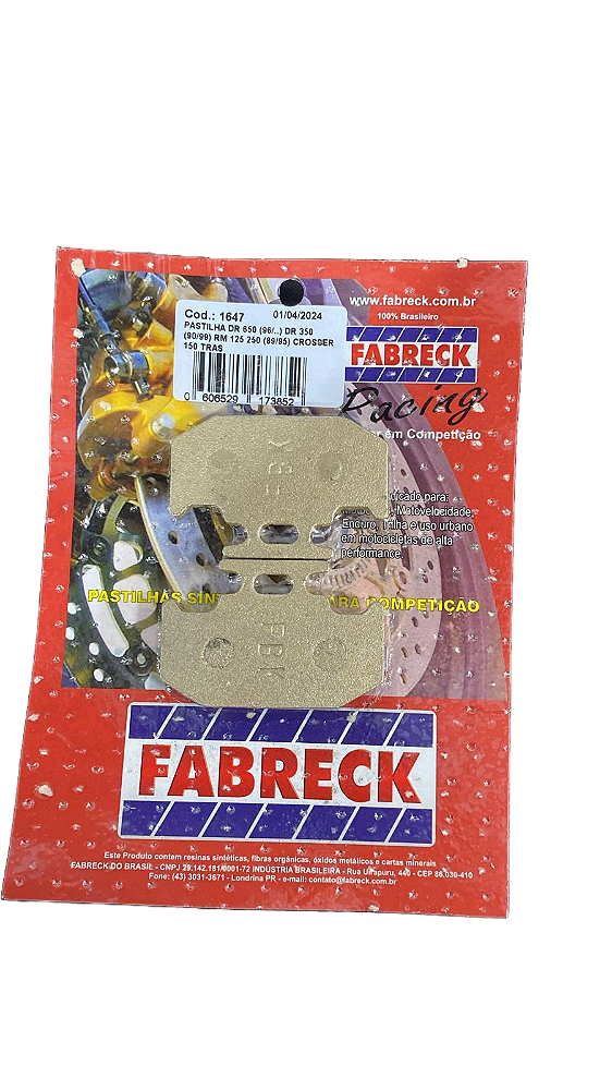 PASTILHA FREIO TRASEIRA FAZER /LANDER /CROSSER /TENERE 250 /KDX /RMX /FZ 15 23...