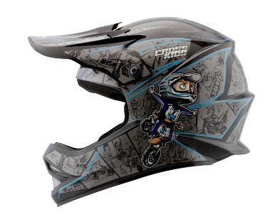 CAPACETE TORK CROSS INFANTIL CARTOON PRETO/AZUL 54