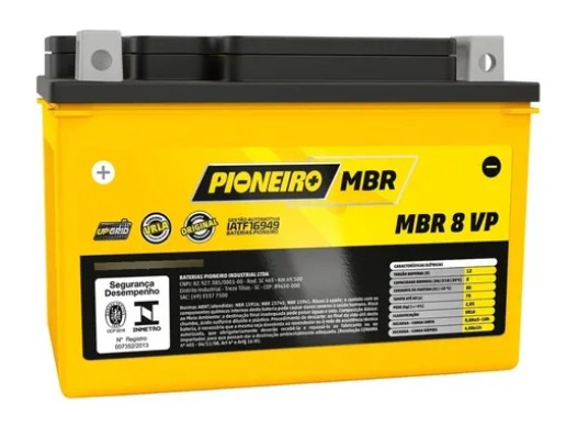 BATERIA PIONEIRO CB 500/XT 600/KANSAS/CBR 600/SHADOW/ZX-6R/NINJA 250/300/MIRAGE 250/NC 700 MBR 8 VP