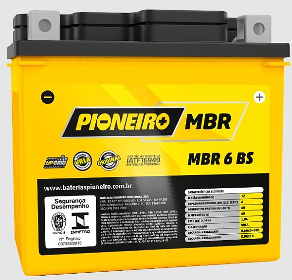 BATERIA PIONEIRO BIZ 125 09.../TITAN125 150 160 09...BROS150 03...XRE190 300/PCX/FACTOR/FAZER125 150 09.../CB TWISTER 250 MBR 6 BS