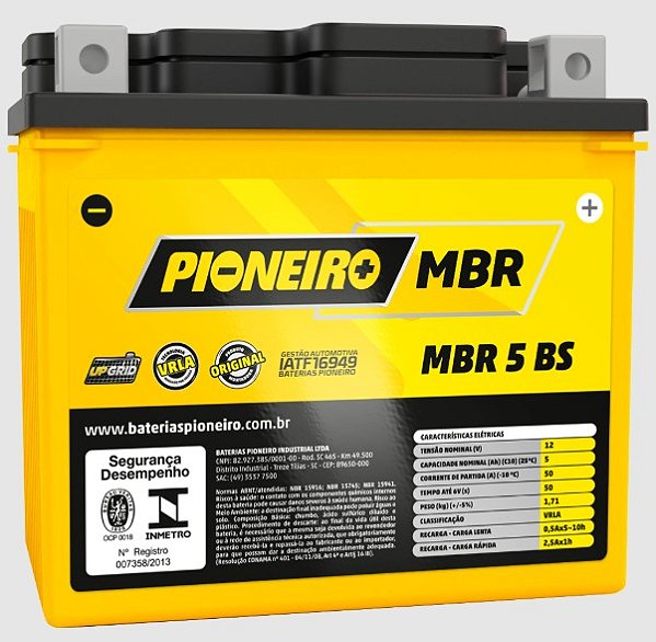 BATERIA PIONEIRO BIZ100ES 04/05/POP100/BROS125KS/FAN125 KS 00/04/XLR125ES/WEB100/HUNTER100 MBR 5 BS