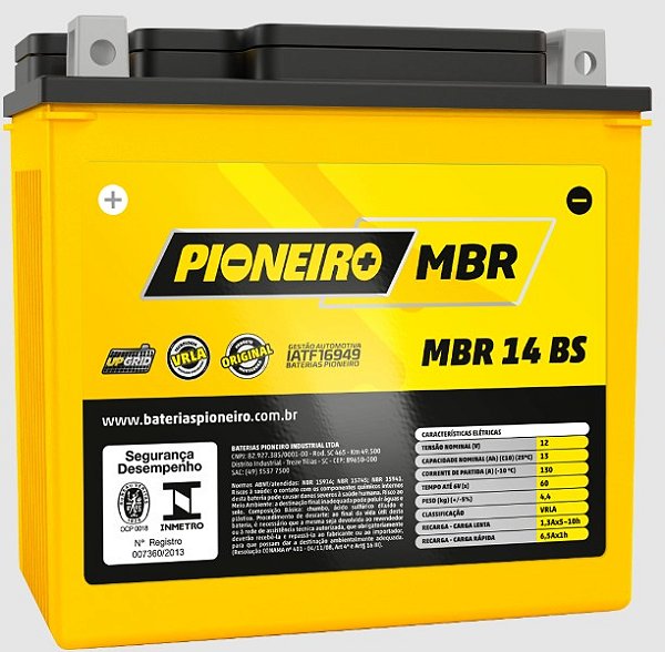 BATERIA PIONEIRO BMW GS 800/F 800/V-STROM/FZR1000/COMET250 650 09/12/MIRAGE250/650 MBR 14 BS