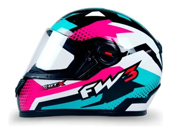 CAPACETE FW3 GTN SUPER AZUL TIFFANNY ROSA BRANCO 58