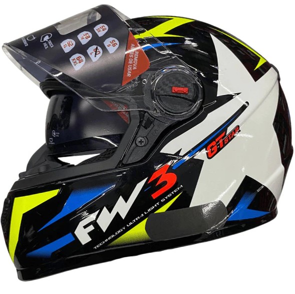 CAPACETE FW3 GTX STAR PRETO BRILHANTE AZUL AMARELO 56