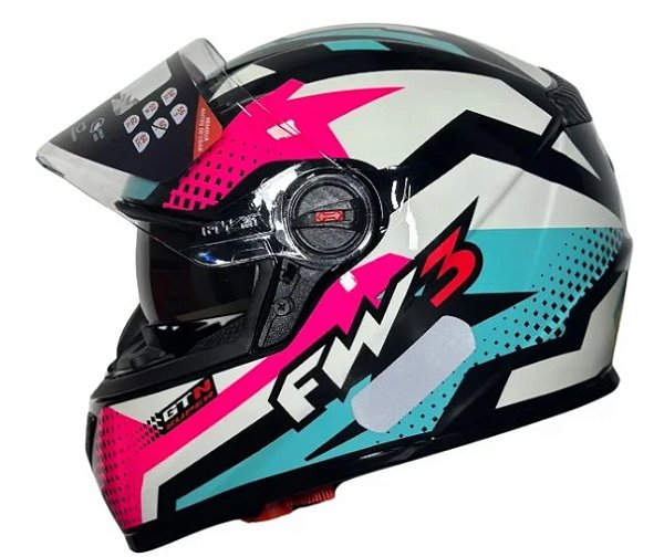 CAPACETE FW3 GTX SUPER AZUL TIFFANY ROSA BRANCO 58 C/ OCULOS