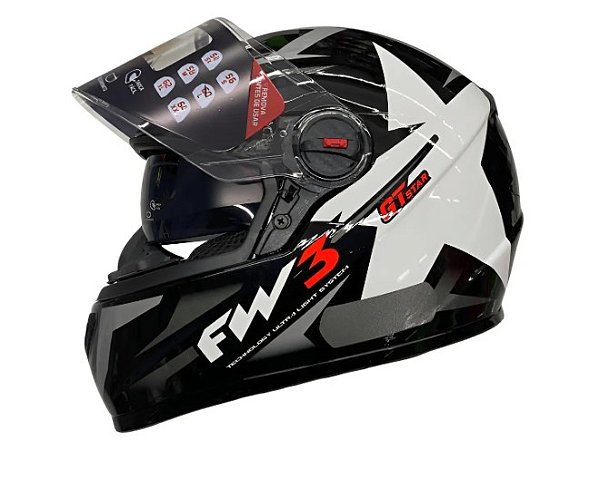 CAPACETE FW3 GTX STAR PRETO BRILHANTE GRAFITE COM PRATA 56