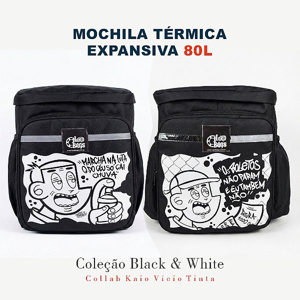 MOCHILA TÉRMICA EXPANSIVA 80L - EDIÇÃO BLACK & WHITE - KAIO VICIO TINTA