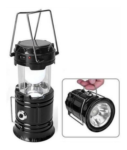 Lanterna Recarregável Led Lampião Solar Camping Pesca  Preto