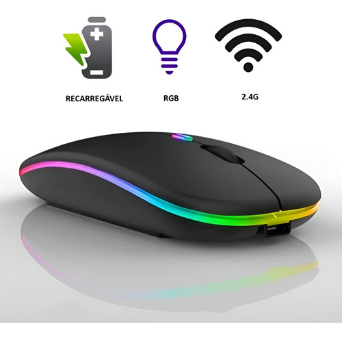 Mouse Sem Fio B-max Recarregável 2.4 Ghz Rgb Bluetooth Cor Preto