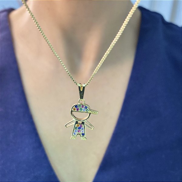 Colar Com Pingente Menino Cravejado Com Zircônias