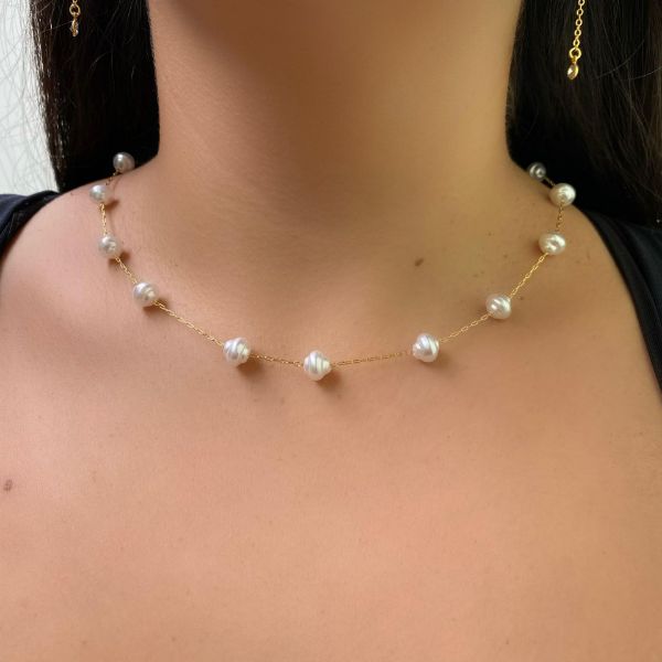 Colar Essência - Malha cartier com Pérolas barrocas 8mm
