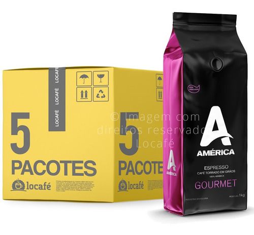 Kit 5Kg Café em Grãos América Gourmet - 5 x 1kg - América