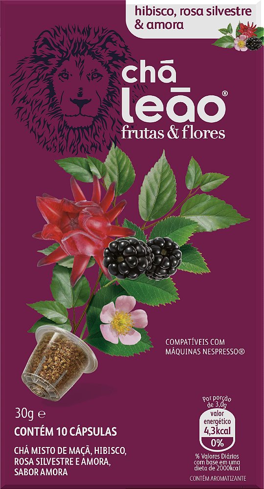 Chá Leão Frutas & Flores (Hibisco, Rosa silvestre & Amora) Cápsulas - 10 unidades