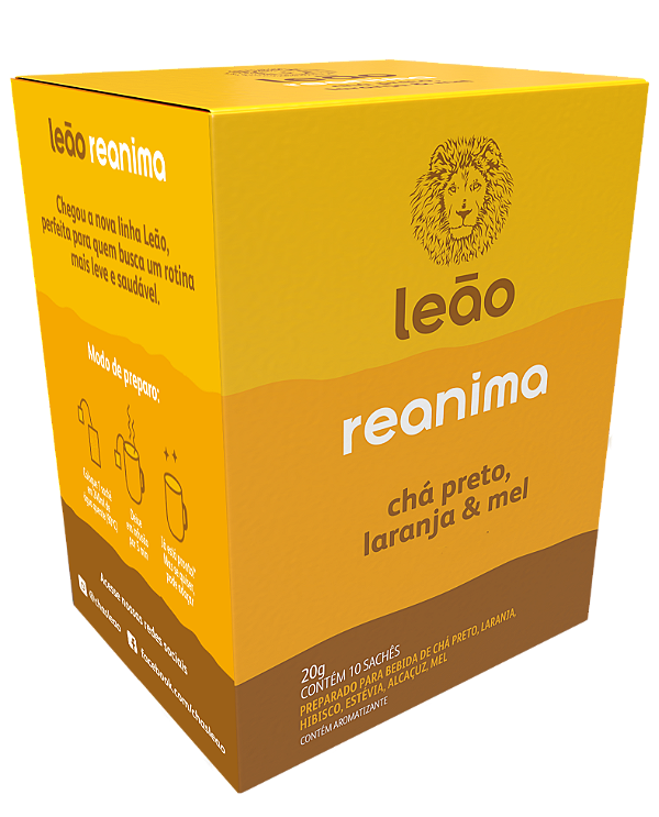 Leão Funcionais Reanima - Chá Preto, Laranja e Mel 10 Sachês