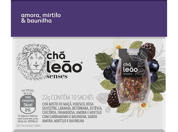Chá Leão Senses Amora, Mirtilo e Baunilha Sachês - 10 unidades