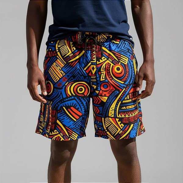 Shorts Tactel Estampado Masculino Azul com detalhes