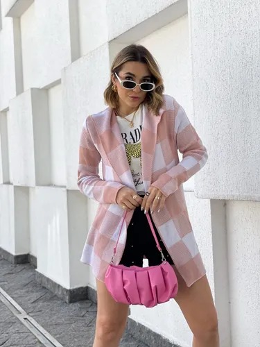 Cardigan Max Em Xadrez Kimono Tricô
