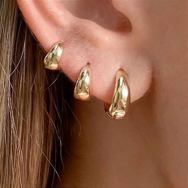 3 Pares Brinco Trio De Argola Gota Clicker Ouro 18k Banhada