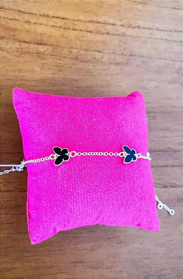 Pulseira Borboletas Preta Van cleef em Prata 925