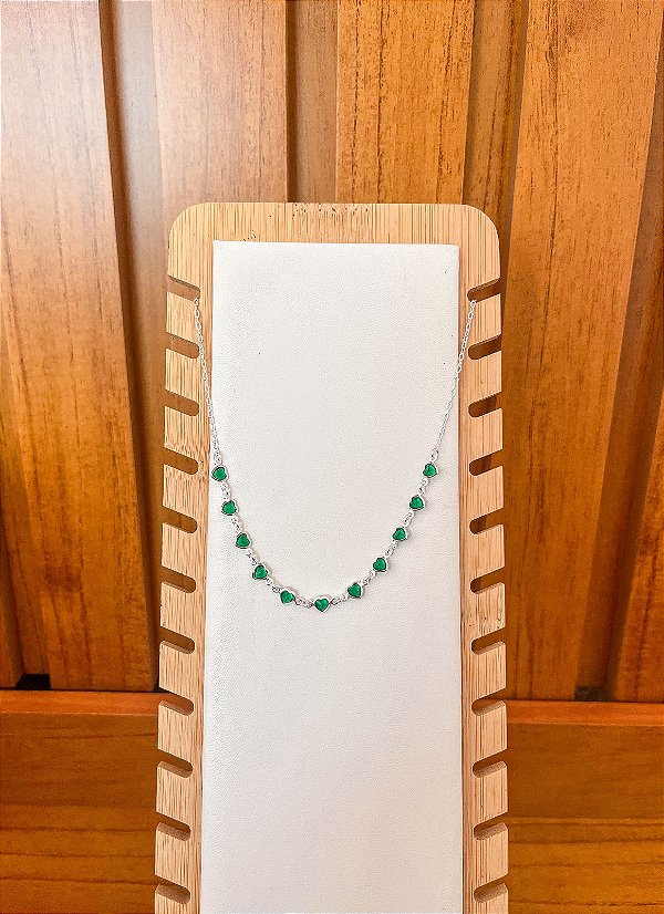 Choker Corações Esmeraldas em Prata 925