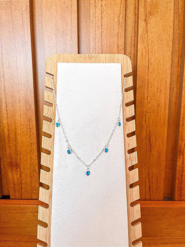 Choker Corações Azul em Prata 925