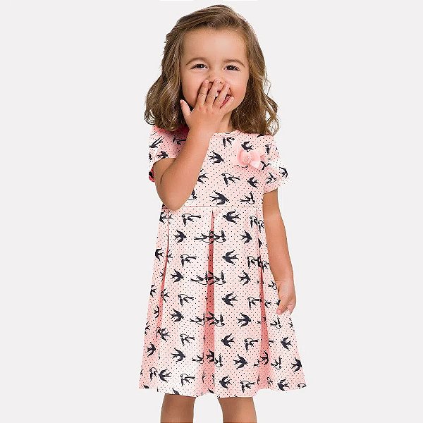 VESTIDO MILON INFANTIL P SSAROS ROSA sFs Kids Moda Infantil