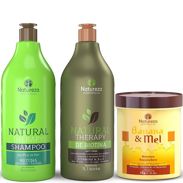 Kit Biotina Orgânica  + Máscara de Banana e Mel 1Kg - Natureza Cosméticos