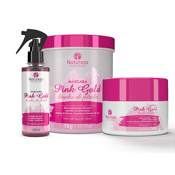 Kit Pink Gold - Máscara de 1Kg + Máscara 300g + Finalizador 200ml - Natureza Cosméticos