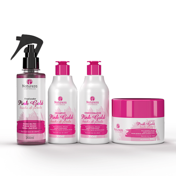 Kit Pink Gold - (Shampoo + Máscara 300g + Condicionador + Finalizador) - Natureza Cosméticos