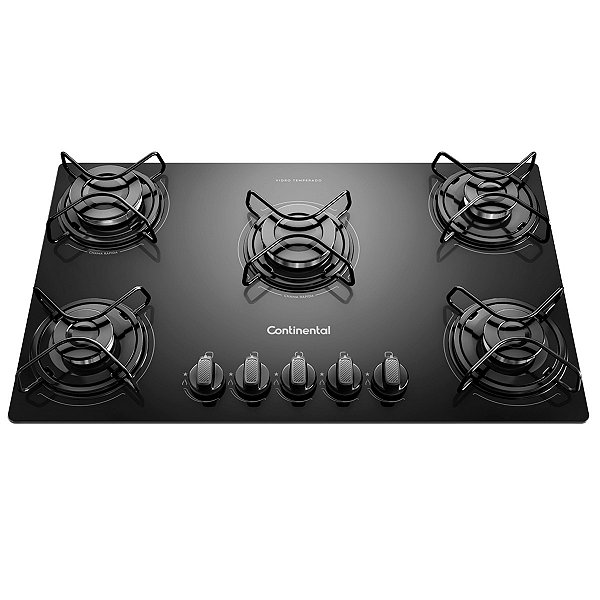Cooktop 5 Bocas Continental a Gás de Vidro Temperado Preto (KC5GP)