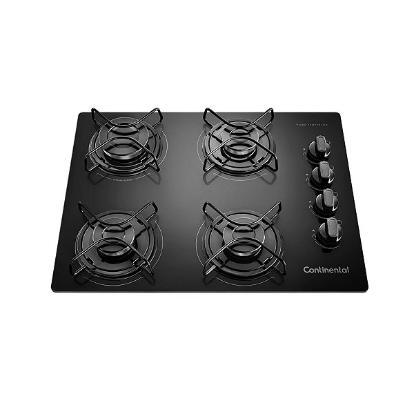 Cooktop 4 Bocas Continental a Gás de Vidro Temperado Preto (KC4GP)