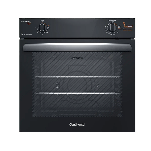 Cooktop 5 Bocas Continental a Gás de Vidro Temperado Preto + Forno de Embutir a Gás Continental 80L com TOPLimpaFácil (KC5GP+OC8GM)