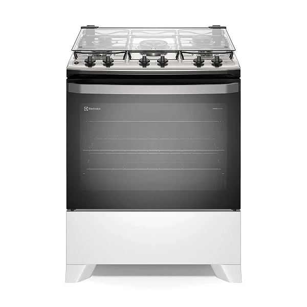 Fogão 5 bocas Electrolux Branco Efficient com Mesa Inox, PerfectCook e VaporBake (FE5IB)