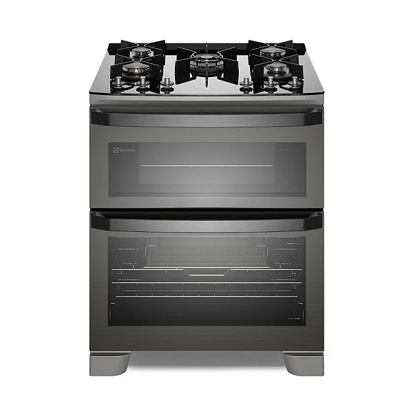 Fogão 5 bocas Electrolux Cinza Expert Função Air Fryer, 2 Fornos, Grill e Timer (FE5AD)