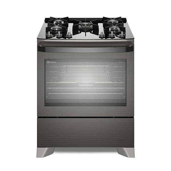 Fogão 5 bocas Electrolux Cinza Expert Função Air Fryer, Mesa Vidro, Grill e Timer (FE5AP)