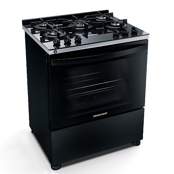 Fogão Brastemp 5 Bocas Preto Com Mesa de Vidro e Turbo Chama - BFS5VCE