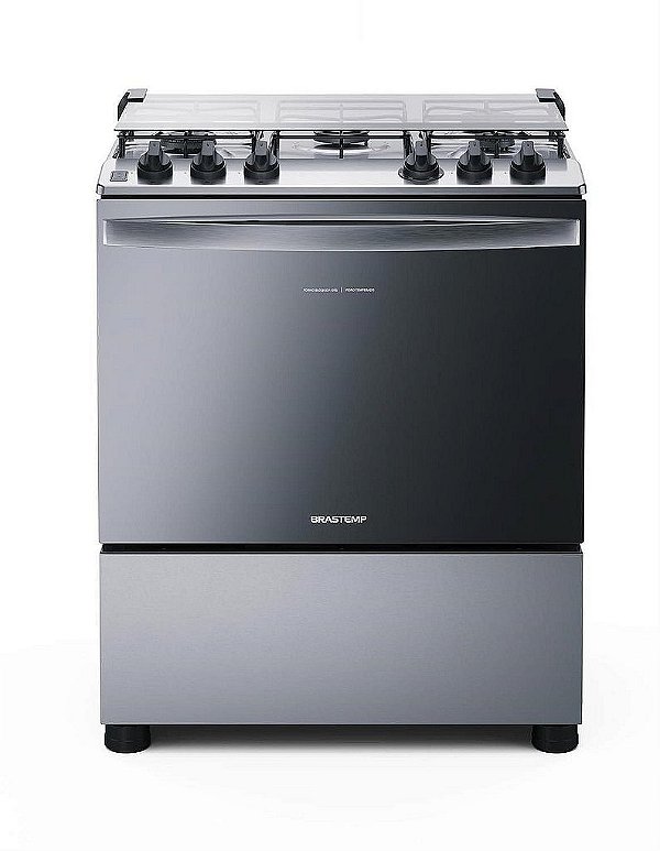 Fogão Brastemp 5 Bocas Cor Inox com Botões Removíveis e Exclusivo Aro Protetor - BFS5NCR