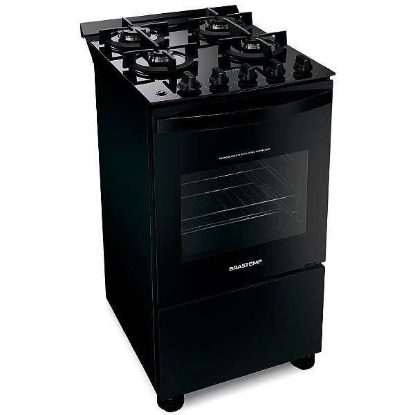 Fogão Brastemp 4 Bocas Preto com Mesa de Vidro e Grades Duplas de Ferro Fundido - BFO4VAE