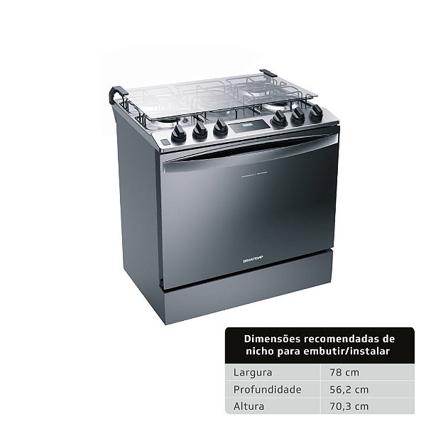 Fogão Brastemp 5 Bocas de Embutir Cor Inox com Turbo Chama e Touch Timer - BYS5PCR