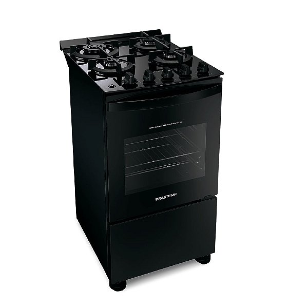 Fogão Brastemp 4 Bocas Preto com Mesa de Vidro e Dupla Chama - BFO4XAE